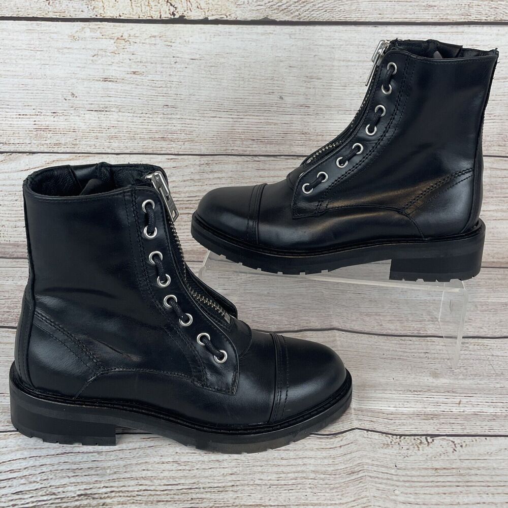 AllSaints Ariel Womens Sz 35 (5-5.5) Leather Boots Black Combat Moto - Picture 1 of 10
